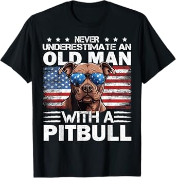 Pitbull Pittie Dog Breed Never Underestimate an Old Man T-Shirt