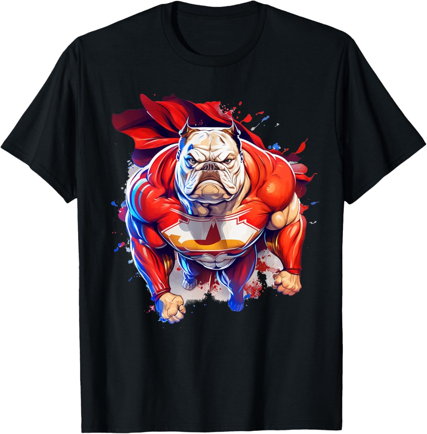 Superhero Bulldog Red Cape Super Hero Dog T-Shirt