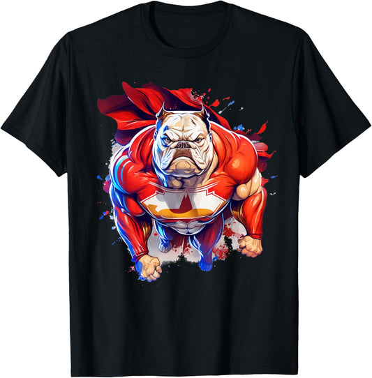Superhero Bulldog Red Cape Super Hero Dog T-Shirt