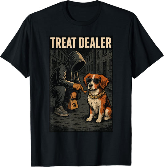 Brittany Spaniel Treat Dealer Parody Humor Dog Lover T-Shirt