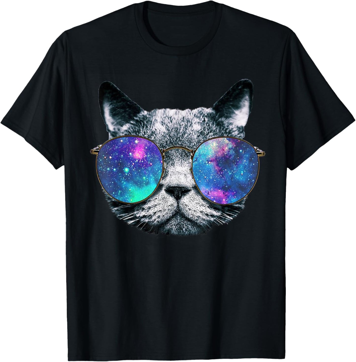 Cat Space Glasses Shirt Astronaut Cat Meme Round Glasses Tee T-Shirt