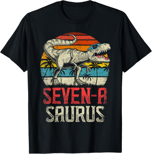 Seven a Saurus 7th Dinosaur Birthday T Rex 7 Years Old Dino T-Shirt