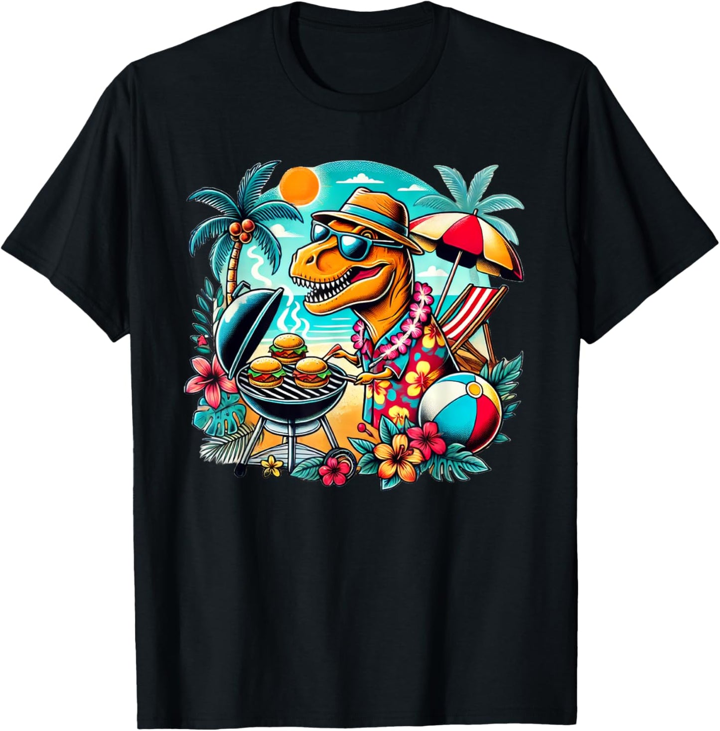 Funny Barbecue Dinosaur Grilling BBQ Beach T-Shirt