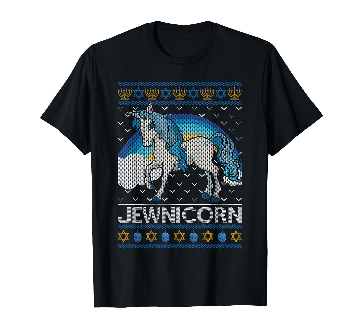 Funny Jewnicorn Jewish Unicorn Menorah Ugly Hanukkah Sweater T-Shirt