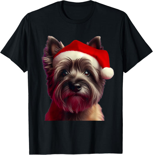 Cairn Terrier With Santa Hat Christmas Dog Owner Lover Mom T-Shirt