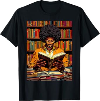 Black Man Reading Book Black History Month Book Lover Afro T-Shirt