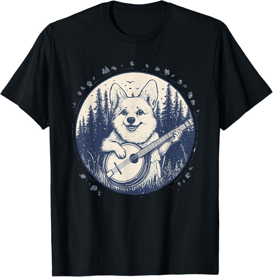 cottagecore aesthetic dog with banjo guitar mushroom corgi T-Shirt