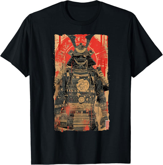 Japanese Art Samurai Vintage Fighter Retro Design T-Shirt, Small, Black