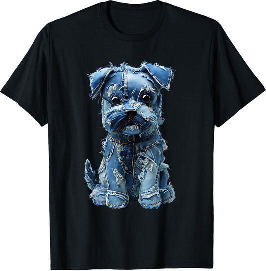 dog pattern denim patchwork art T-Shirt