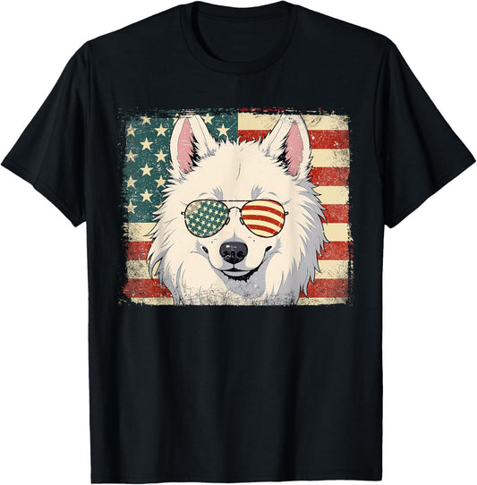 Patriotic Samoyed Dog Lover Usa Flag 4th of July T-shirt