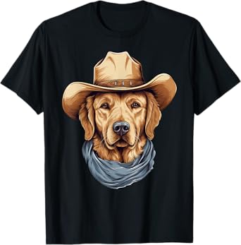 Golden Retriever Dog in Cowboy Hat Golden Retriever Lovers T-Shirt