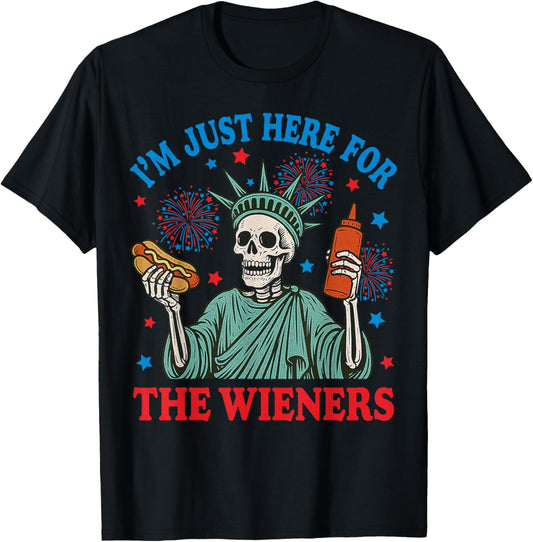 I'm Just Here For The Wieners Skeleton Hot Dog 4th Of July T-Shirt