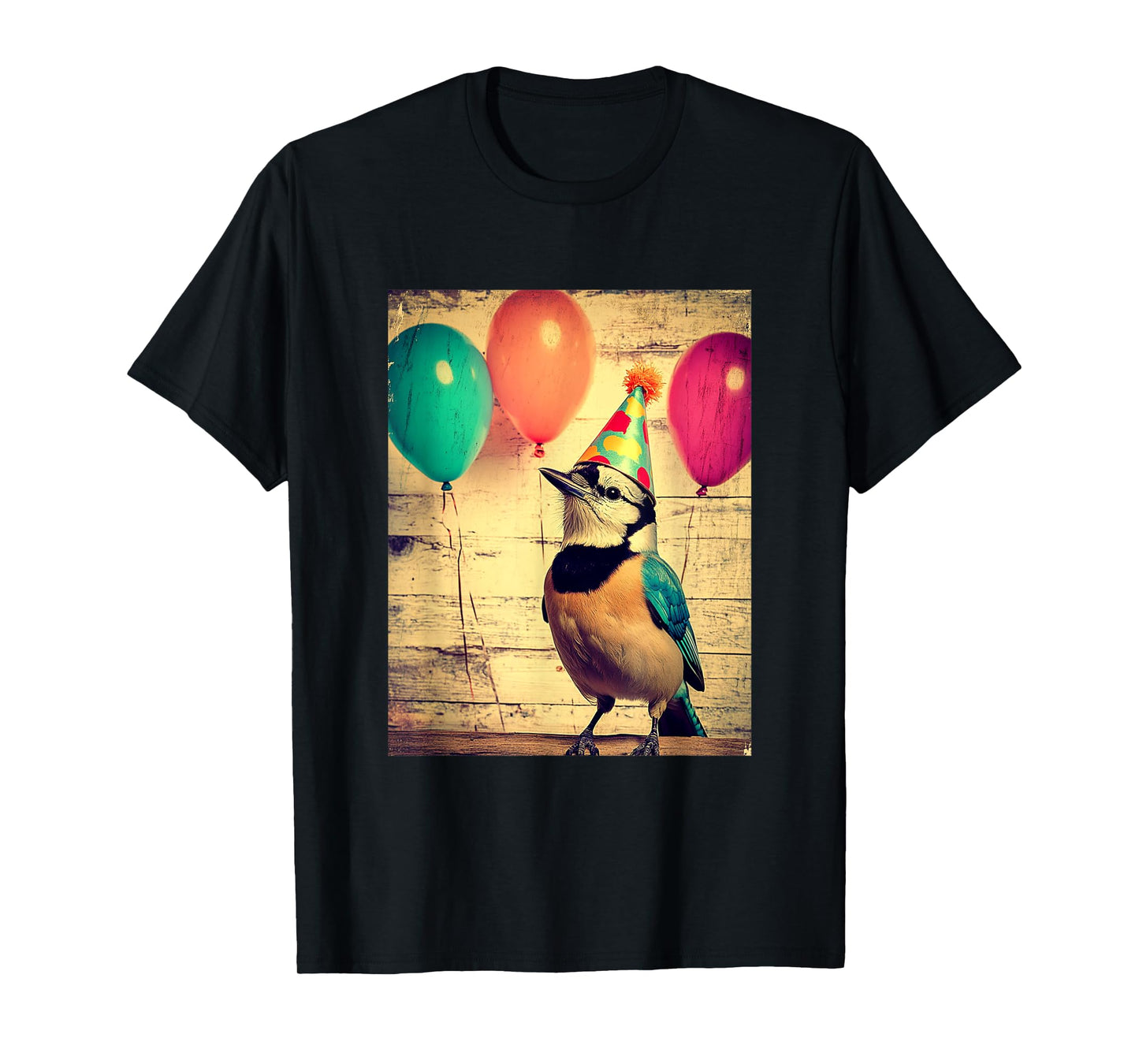 Blue Jay Retro Art Print Birthday Party Balloons & Party Hat T-Shirt