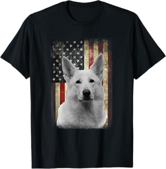 Patriotic White German Shepherd Flag American USA Dog Lover T-Shirt
