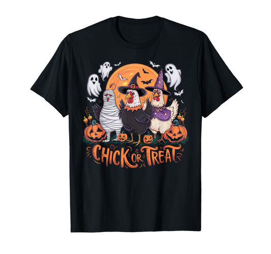 Halloween Chick Or Treat Pumpkin Spooky Witch Chicken Farmer T-Shirt