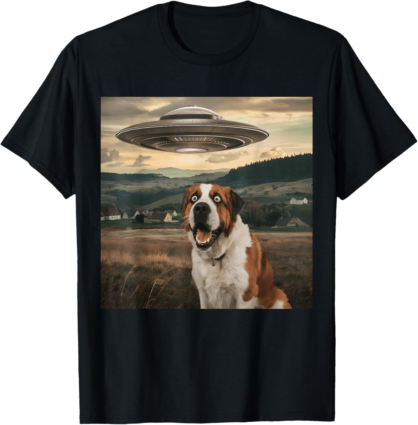 Funny Saint Bernard Selfie UFO Alien Spaceship Dog Lover T-Shirt