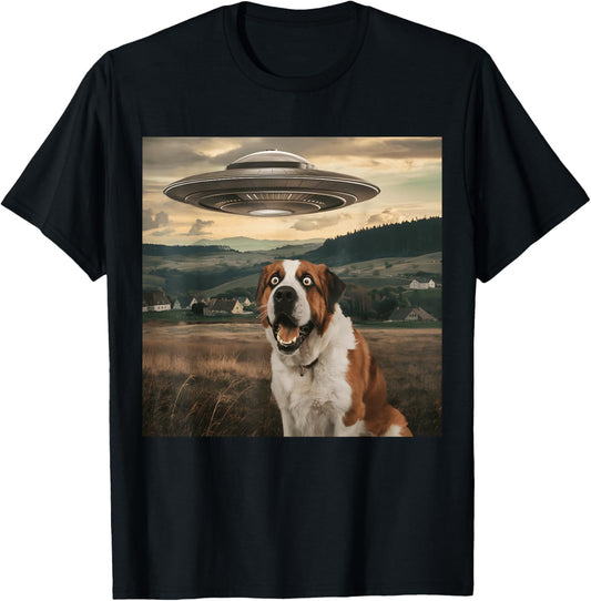 Funny Saint Bernard Selfie UFO Alien Spaceship Dog Lover T-Shirt