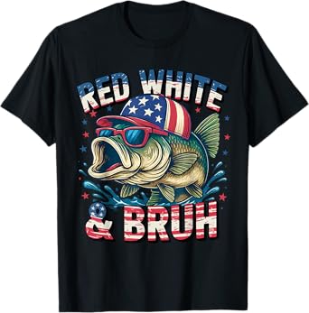 Red White And Bruh Fishing 4th Of July Dad Patriotic US Flag T-Shirt