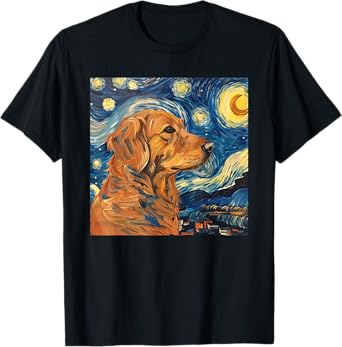 Golden Retriever Dog Van Gogh Style Starry Night T-Shirt for Men Women Kids