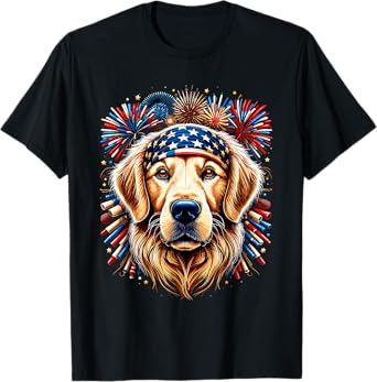 Golden Retriever Patriotic 4th Of July USA American Flag T-Shirt for Women Men