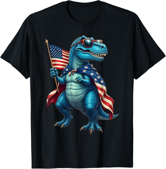 Retro T Rex Dinosaur 4th of July American Flag USA T-Shirt