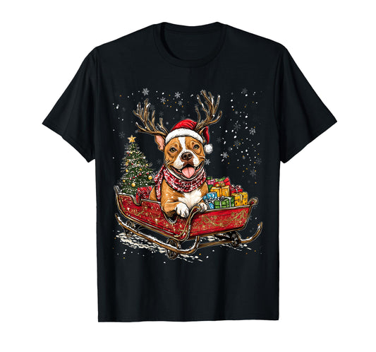 Santa Pitbull reindeer Light Christmas T-Shirt
