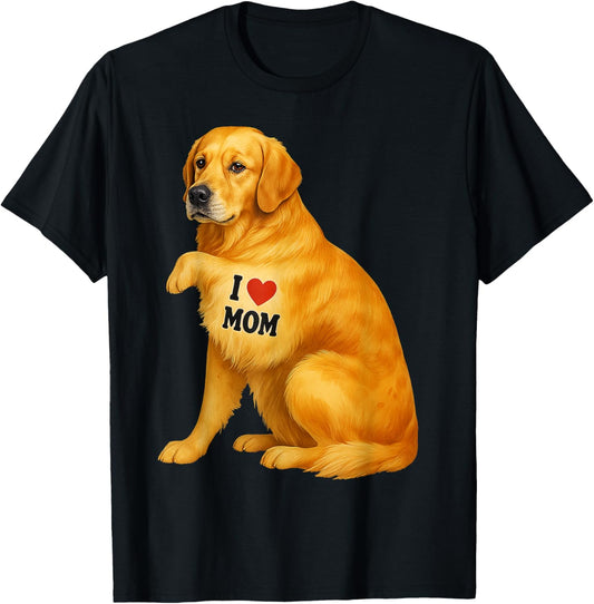 Patriotic I Love Mom Golden Retriever Funny Mama Dog Owner T-Shirt