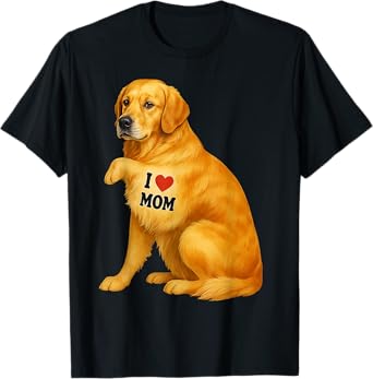 Patriotic I Love Mom Golden Retriever Funny Mama Dog Owner Men Women T-Shirt