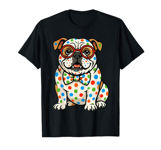 Dot Day Bulldog with Colorful Polka Dots for Kids T-Shirt