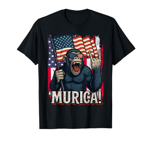 Murica Monkey 4th of July American Flag Patriotic USA T-Shirt