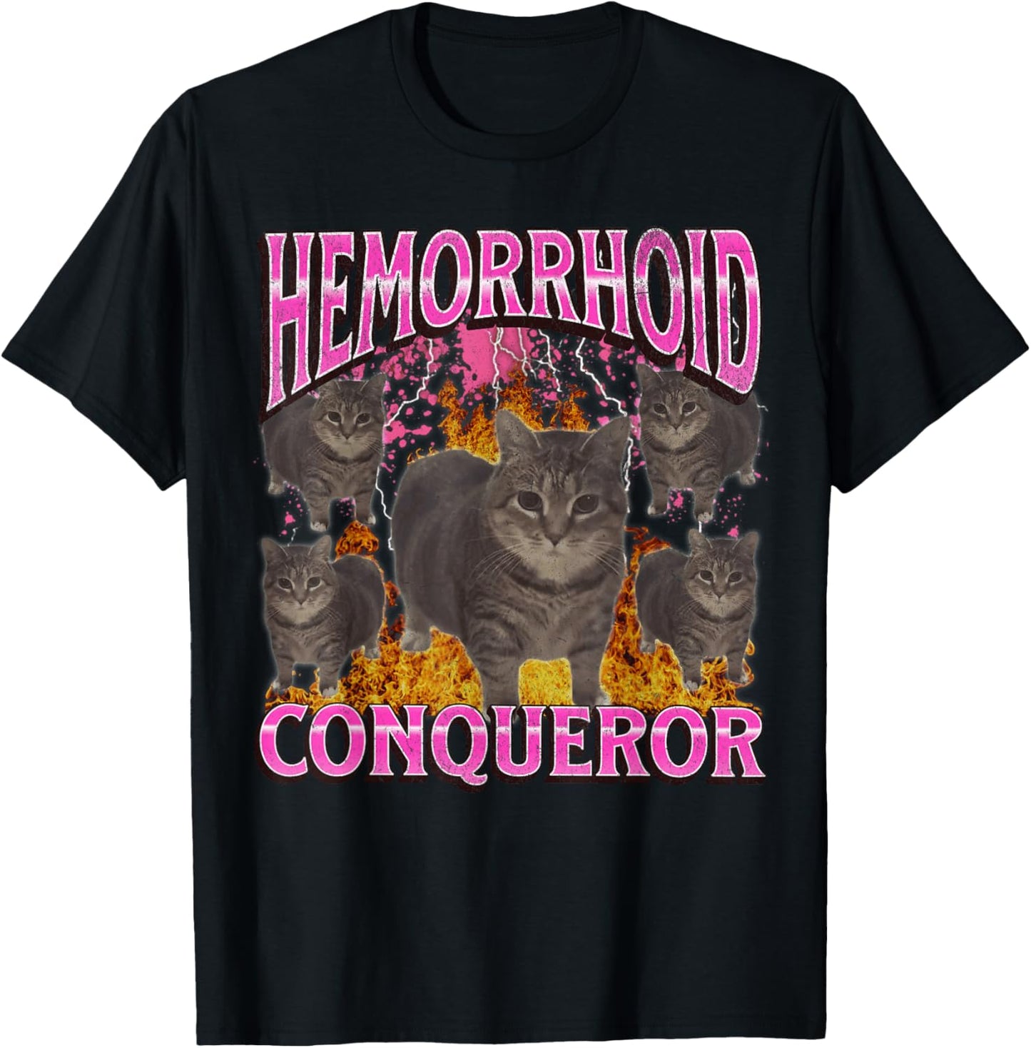 Hemorrhoid Conqueror Funny Cat Meme Bootleg Graphic T-Shirt