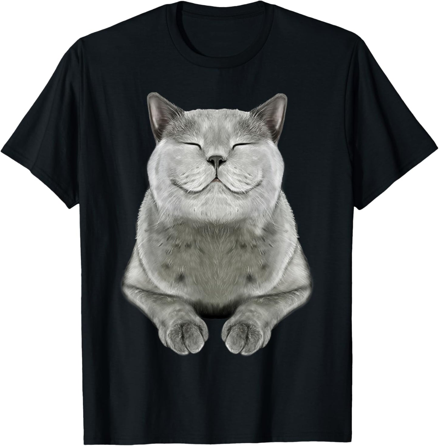 Grey Cat Smile Eager Face T-Shirt Cats Tee Shirt Gifts T-Shirt