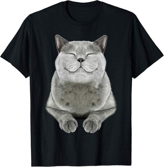 Grey Cat Smile Eager Face T-Shirt Cats Tee Shirt Gifts T-Shirt