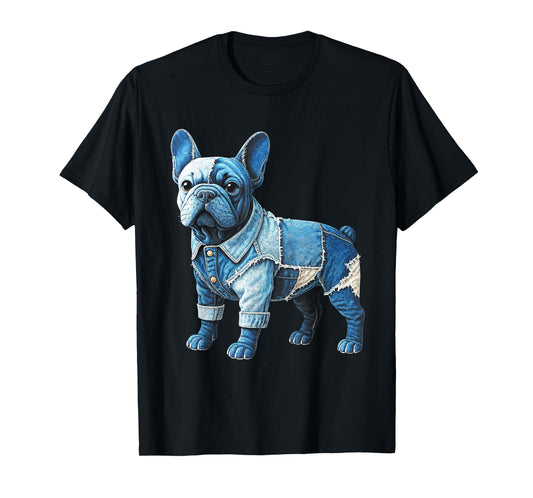 Denim Patchwork French Bulldog Art Cute Dog pet Gifts Men Women T-Shirt