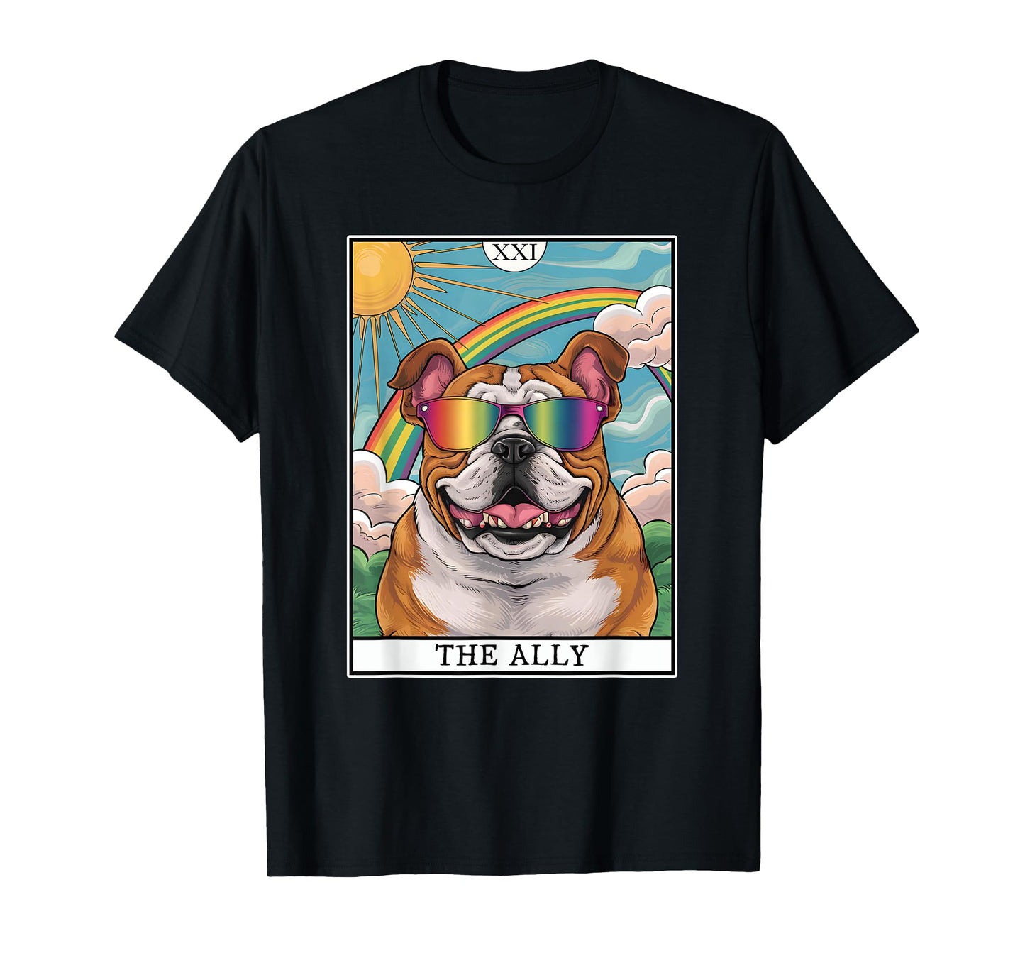 Funny Ally Dog English Bulldog Sunglasses LGBTQ Pride T-Shirt
