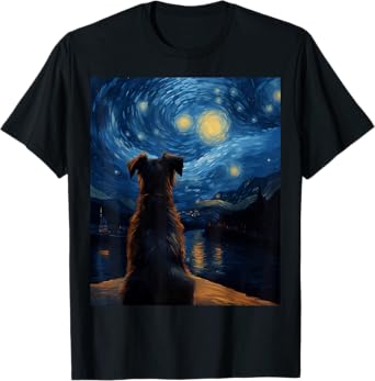 Dog Painting Art Starry Night Dog Vincent Van Gogh Dog Art T-Shirt