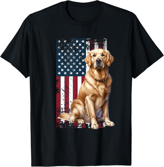 Golden Retriever Dog Owner USA Flag T-Shirt