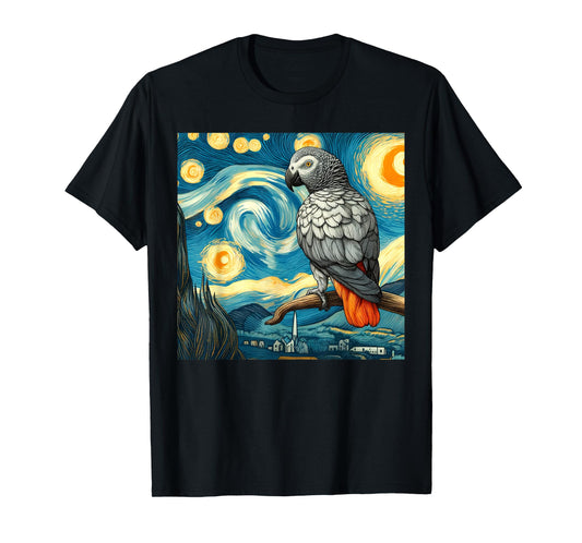 African Grey Parrot Owner Bird Lover Starry Night Van Gogh T-Shirt