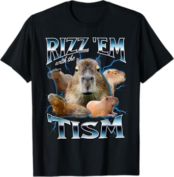 Rizz Em With The Tism Capybara Funny Oddly Dank Meme T-Shirt