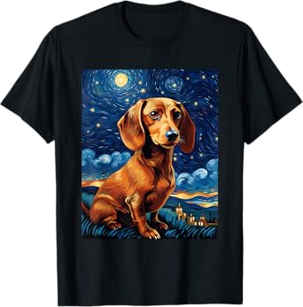Dachshund Starry Night Van Gogh Dachshund Lover Art T-Shirt