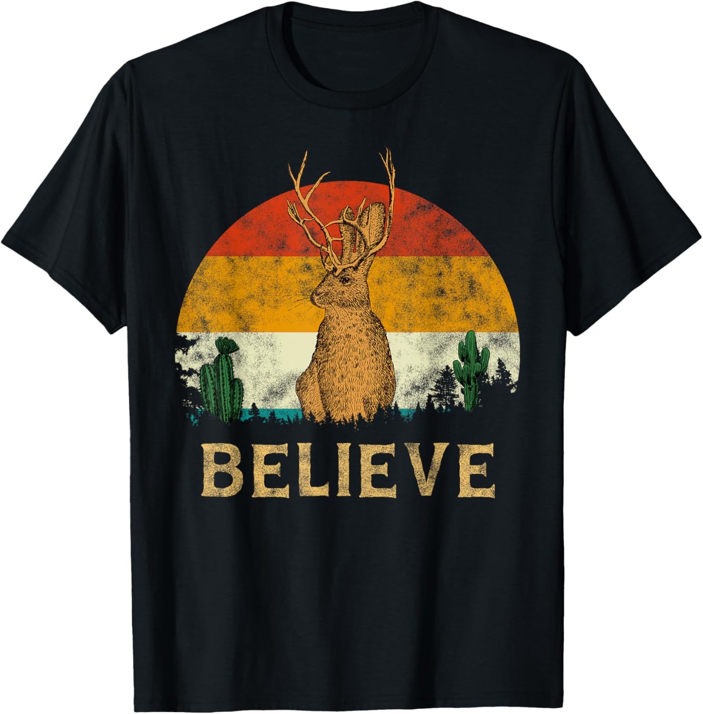 Jackrabbit Desert Mountain Cactus Sunshine Believe Jackalope Men Women Girls Kids T-Shirt
