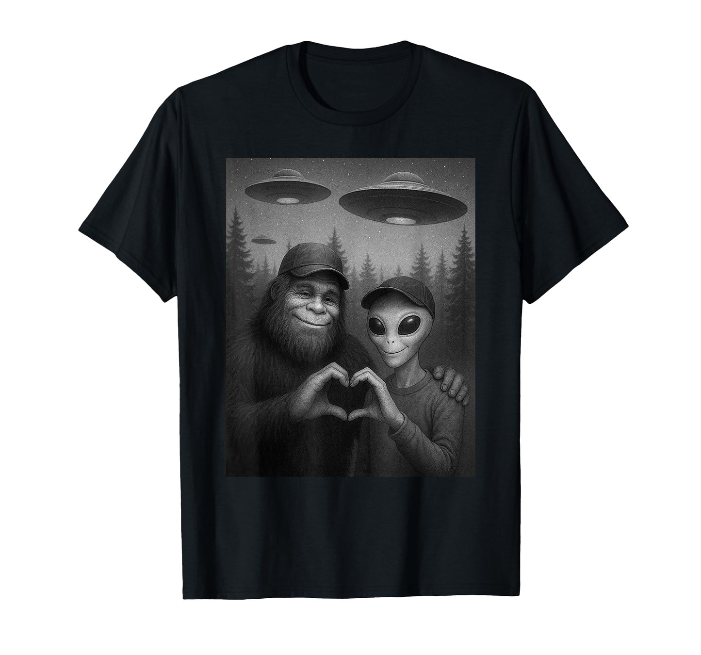 Funny Bigfoot and Alien Sasquatch Love Hand Sign Boys Kids T-Shirt