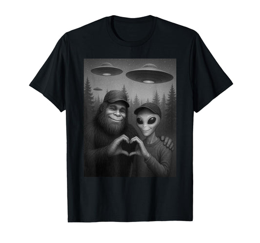 Funny Bigfoot and Alien Sasquatch Love Hand Sign Boys Kids T-Shirt