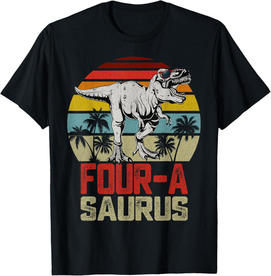 Four a Saurus Birthday T Rex 4 Year Old Dino 4th Dinosaur T-Shirt
