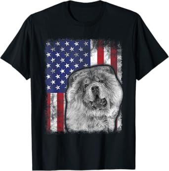 Chow chow Dog American Flag USA Patriotic 4th of July T-Shirt for Men Women Kids
