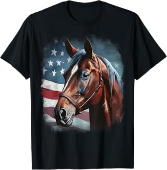 Patriotic Horse American Flag Horseback Riding Western Farm T-Shirt