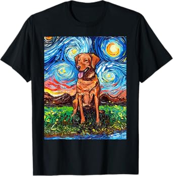 Fox Red Labrador Starry Night Dog Official Art by Aja Men Women Kids T-Shirt