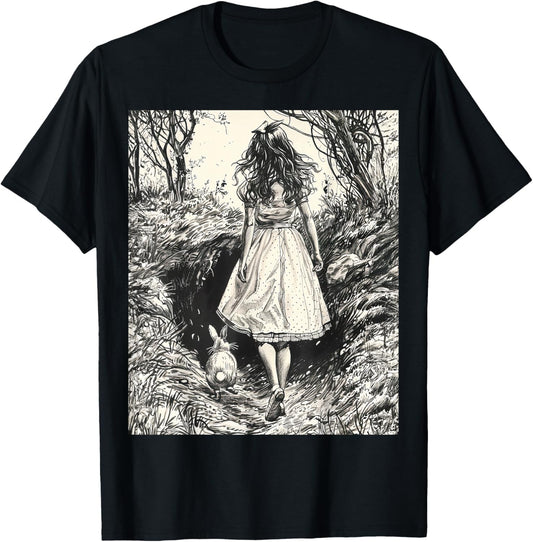 Alice in Wonderland Down the Rabbit Hole Vintage Fantasy T-Shirt