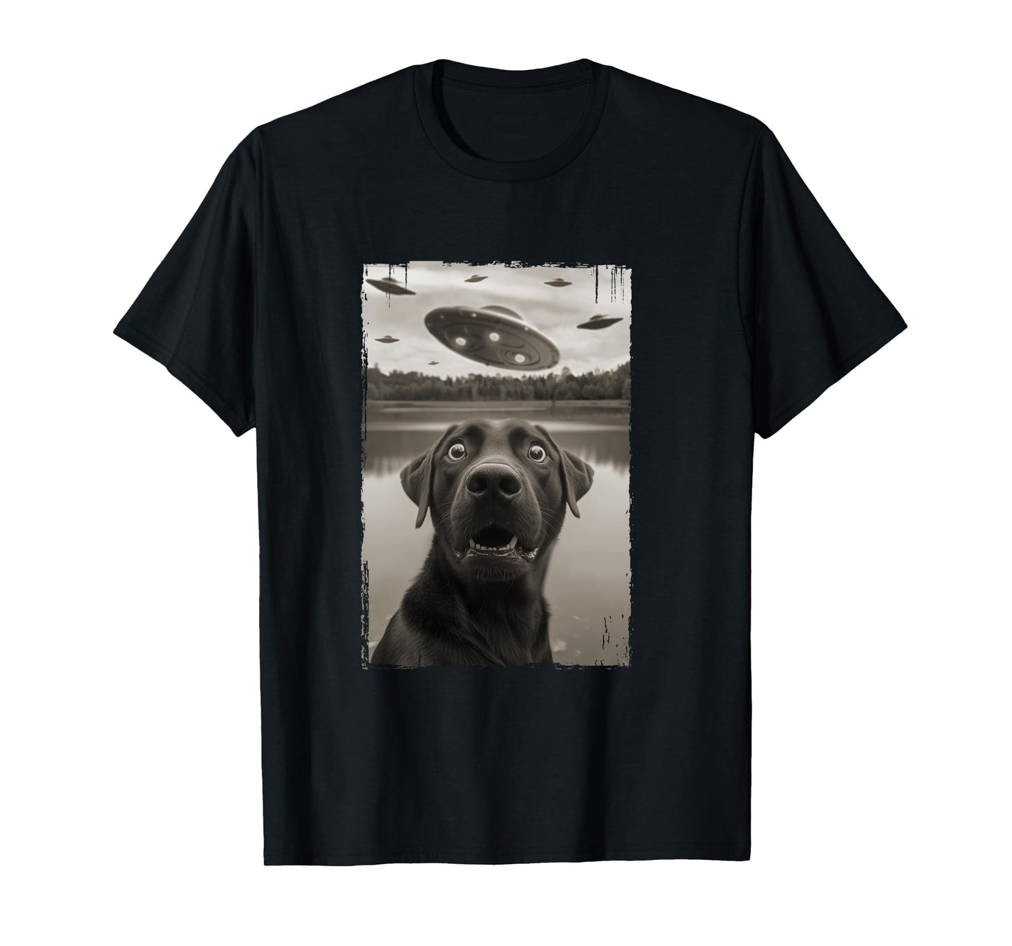 Classic Funny UFO and Labrador Retriever Selfie Long Sleeve T-Shirt