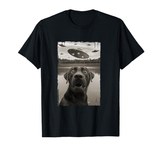 Classic Funny UFO and Labrador Retriever Selfie Long Sleeve T-Shirt